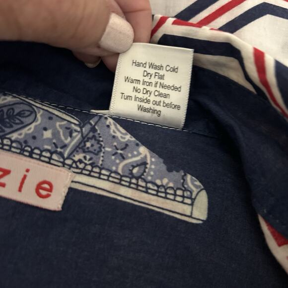 TIZZIE Women’s 100% Cotton Collared Long Sleeve Red White Blue Top Blouse Size M - Picture 12 of 12